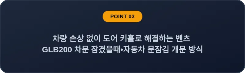 차량 손상 없이 도어 키홀로 해결하는 벤츠 GLB200 차문 잠겼을때 자동차 문잠김 개문 방식