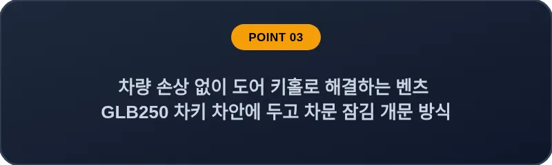 차량 손상 없이 도어 키홀로 해결하는 벤츠 GLB250 차키 차안에 두고 차문 잠김 개문 방식