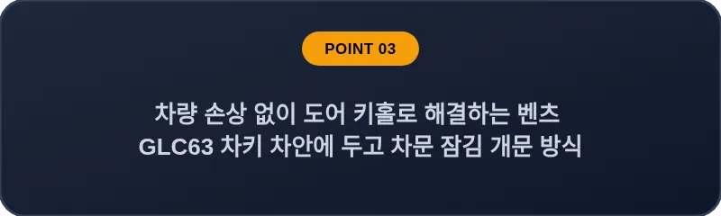 차량 손상 없이 도어 키홀로 해결하는 벤츠 GLC63 차키 차안에 두고 차문 잠김 개문 방식