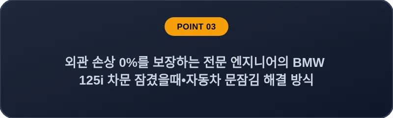 외관 손상 0%를 보장하는 전문 엔지니어의 BMW 125i 차문 잠겼을때 자동차 문잠김 해결 방식