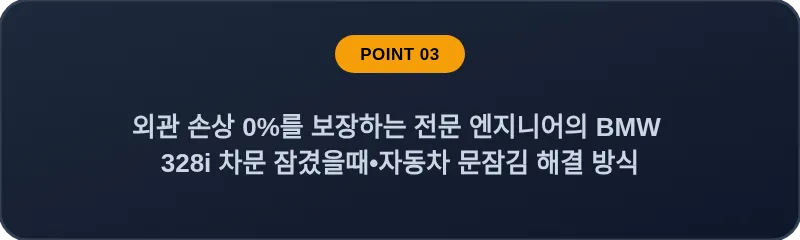 외관 손상 0%를 보장하는 전문 엔지니어의 BMW 328i 차문 잠겼을때 자동차 문잠김 해결 방식