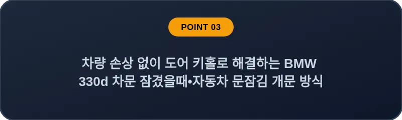 차량 손상 없이 도어 키홀로 해결하는 BMW 330d 차문 잠겼을때 자동차 문잠김 개문 방식