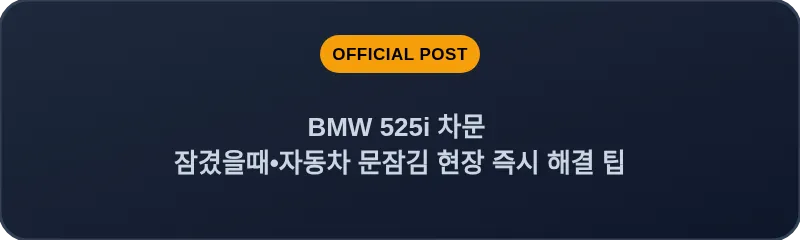 BMW 525i 차문 잠겼을때 자동차 문잠김 현장 즉시 해결 팁