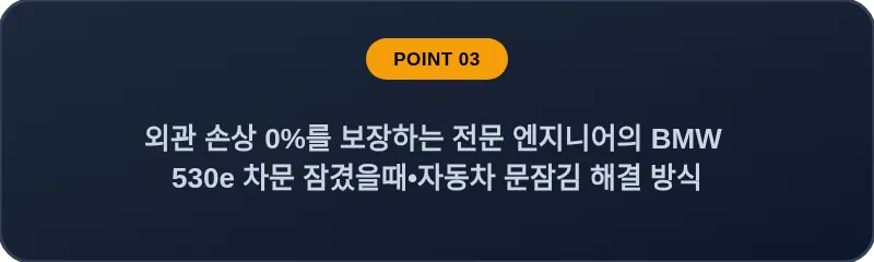 외관 손상 0%를 보장하는 전문 엔지니어의 BMW 530e 차문 잠겼을때 자동차 문잠김 해결 방식