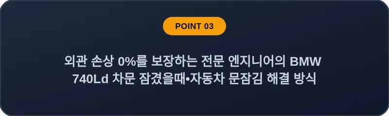 외관 손상 0%를 보장하는 전문 엔지니어의 BMW 740Ld 차문 잠겼을때 자동차 문잠김 해결 방식
