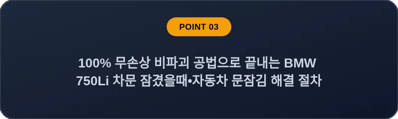 100% 무손상 비파괴 공법으로 끝내는 BMW 750Li 차문 잠겼을때 자동차 문잠김 해결 절차