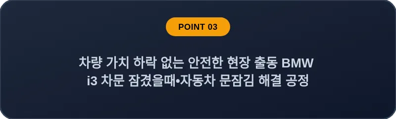 차량 가치 하락 없는 안전한 현장 출동 BMW i3 차문 잠겼을때 자동차 문잠김 해결 공정
