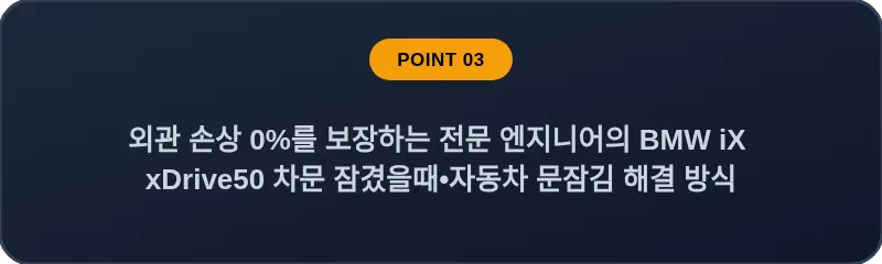 외관 손상 0%를 보장하는 전문 엔지니어의 BMW iX xDrive50 차문 잠겼을때 자동차 문잠김 해결 방식