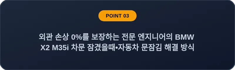 외관 손상 0%를 보장하는 전문 엔지니어의 BMW X2 M35i 차문 잠겼을때 자동차 문잠김 해결 방식