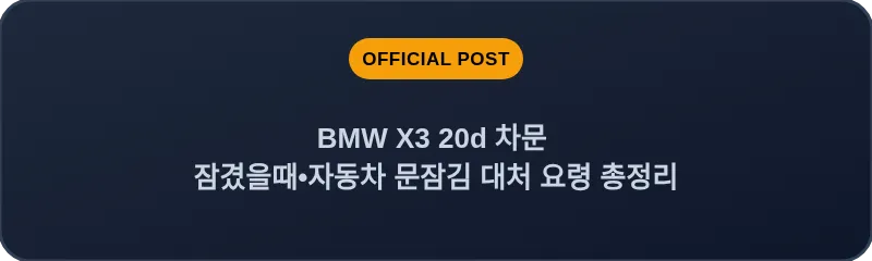 BMW X3 20d 차문 잠겼을때 자동차 문잠김 대처 요령 총정리