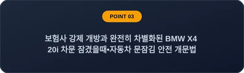 보험사 강제 개방과 완전히 차별화된 BMW X4 20i 차문 잠겼을때 자동차 문잠김 안전 개문법