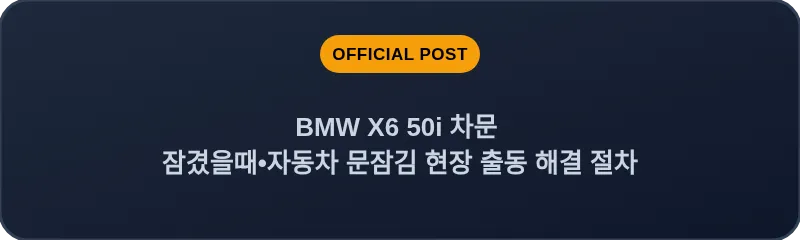 BMW X6 50i 차문 잠겼을때 자동차 문잠김 현장 출동 해결 절차