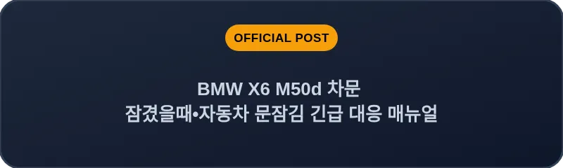 BMW X6 M50d 차문 잠겼을때 자동차 문잠김 긴급 대응 매뉴얼