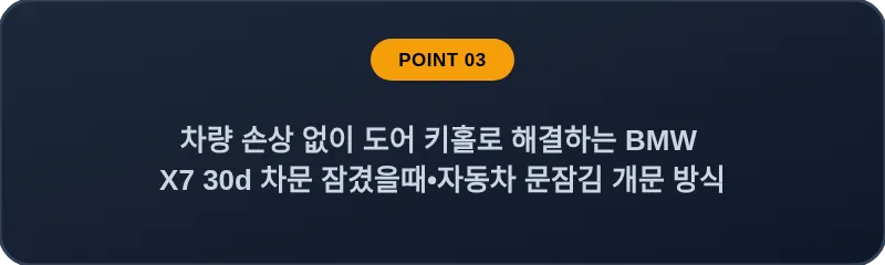차량 손상 없이 도어 키홀로 해결하는 BMW X7 30d 차문 잠겼을때 자동차 문잠김 개문 방식