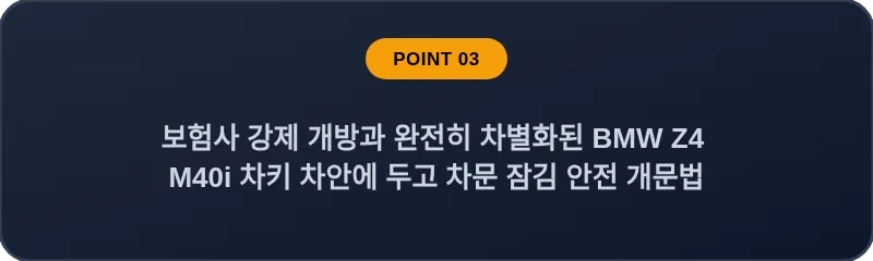 보험사 강제 개방과 완전히 차별화된 BMW Z4 M40i 차키 차안에 두고 차문 잠김 안전 개문법