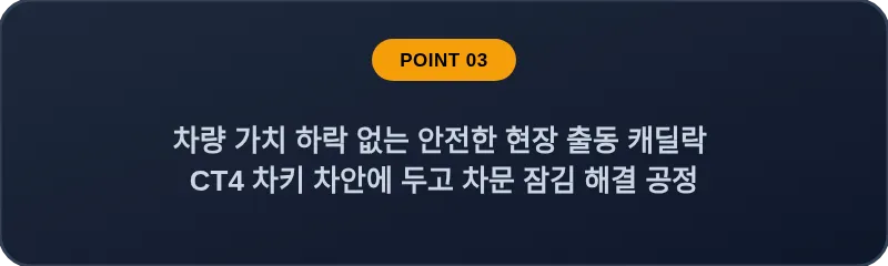 차량 가치 하락 없는 안전한 현장 출동 캐딜락 CT4 차키 차안에 두고 차문 잠김 해결 공정