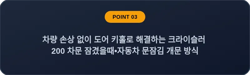 차량 손상 없이 도어 키홀로 해결하는 크라이슬러 200 차문 잠겼을때 자동차 문잠김 개문 방식