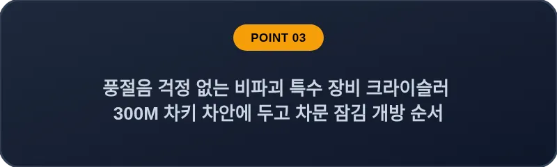 풍절음 걱정 없는 비파괴 특수 장비 크라이슬러 300M 차키 차안에 두고 차문 잠김 개방 순서
