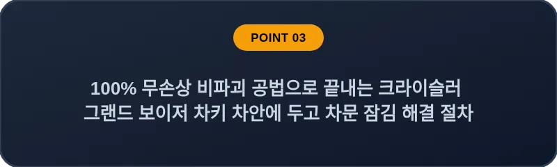 100% 무손상 비파괴 공법으로 끝내는 크라이슬러 그랜드 보이저 차키 차안에 두고 차문 잠김 해결 절차