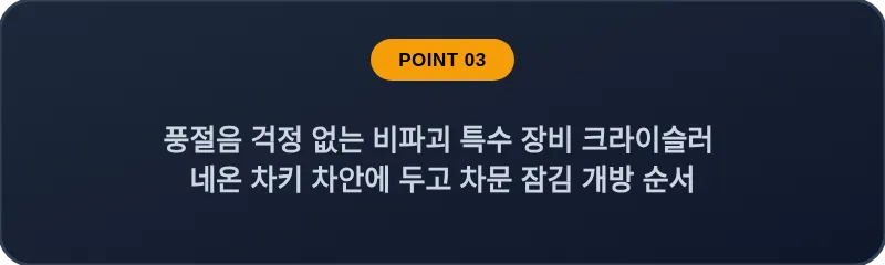 풍절음 걱정 없는 비파괴 특수 장비 크라이슬러 네온 차키 차안에 두고 차문 잠김 개방 순서