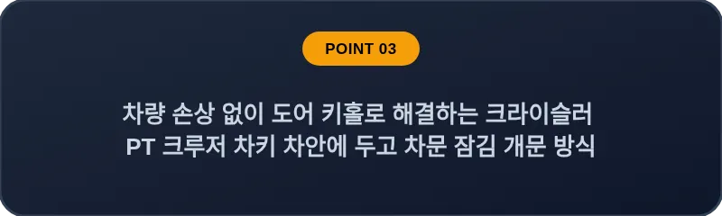 차량 손상 없이 도어 키홀로 해결하는 크라이슬러 PT 크루저 차키 차안에 두고 차문 잠김 개문 방식