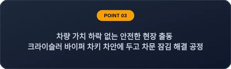 차량 가치 하락 없는 안전한 현장 출동 크라이슬러 바이퍼 차키 차안에 두고 차문 잠김 해결 공정