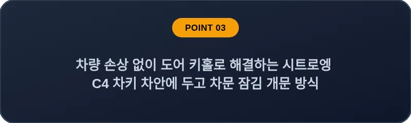 차량 손상 없이 도어 키홀로 해결하는 시트로엥 C4 차키 차안에 두고 차문 잠김 개문 방식
