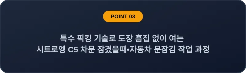 특수 픽킹 기술로 도장 흠집 없이 여는 시트로엥 C5 차문 잠겼을때 자동차 문잠김 작업 과정