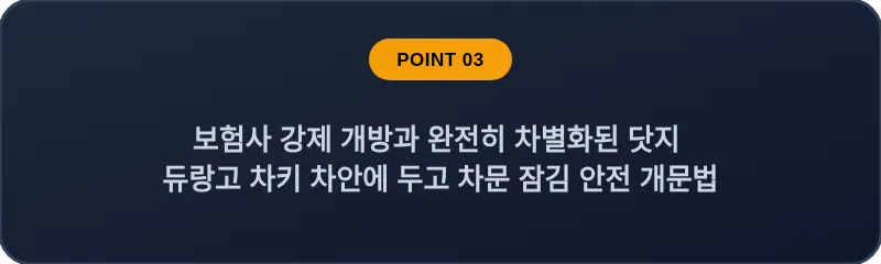 보험사 강제 개방과 완전히 차별화된 닷지 듀랑고 차키 차안에 두고 차문 잠김 안전 개문법