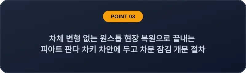 차체 변형 없는 원스톱 현장 복원으로 끝내는 피아트 판다 차키 차안에 두고 차문 잠김 개문 절차