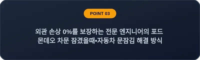 외관 손상 0%를 보장하는 전문 엔지니어의 포드 몬데오 차문 잠겼을때 자동차 문잠김 해결 방식
