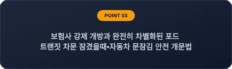 보험사 강제 개방과 완전히 차별화된 포드 트랜짓 차문 잠겼을때 자동차 문잠김 안전 개문법