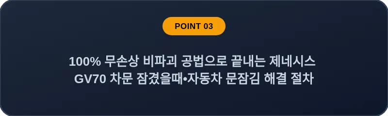 100% 무손상 비파괴 공법으로 끝내는 제네시스 GV70 차문 잠겼을때 자동차 문잠김 해결 절차