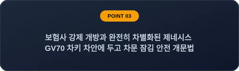 보험사 강제 개방과 완전히 차별화된 제네시스 GV70 차키 차안에 두고 차문 잠김 안전 개문법