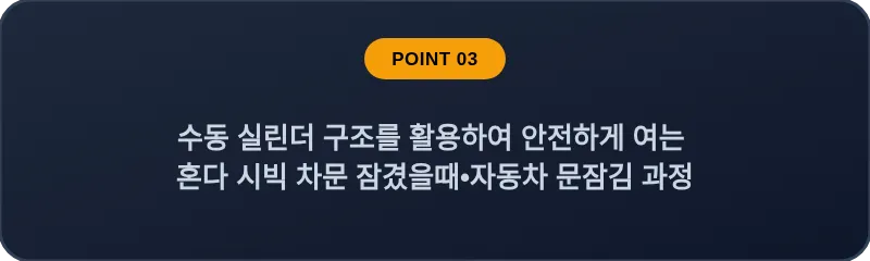 수동 실린더 구조를 활용하여 안전하게 여는 혼다 시빅 차문 잠겼을때 자동차 문잠김 과정