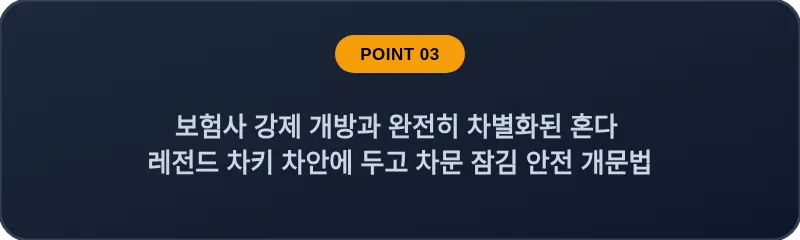 보험사 강제 개방과 완전히 차별화된 혼다 레전드 차키 차안에 두고 차문 잠김 안전 개문법