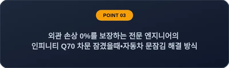 외관 손상 0%를 보장하는 전문 엔지니어의 인피니티 Q70 차문 잠겼을때•자동차 문잠김 해결 방식