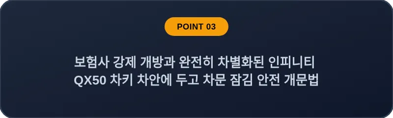 보험사 강제 개방과 완전히 차별화된 인피니티 QX50 차키 차안에 두고 차문 잠김 안전 개문법