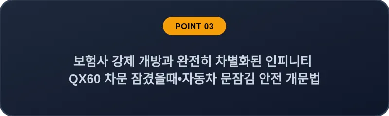 보험사 강제 개방과 완전히 차별화된 인피니티 QX60 차문 잠겼을때•자동차 문잠김 안전 개문법