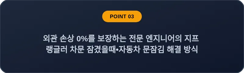 외관 손상 0%를 보장하는 전문 엔지니어의 지프 랭글러 차문 잠겼을때•자동차 문잠김 해결 방식