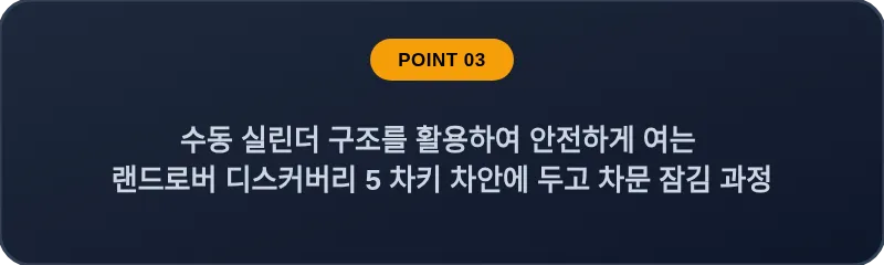수동 실린더 구조를 활용하여 안전하게 여는 랜드로버 디스커버리 5 차키 차안에 두고 차문 잠김 과정