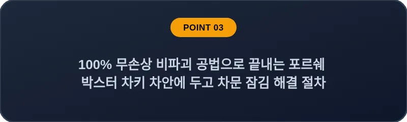 100% 무손상 비파괴 공법으로 끝내는 포르쉐 박스터 차키 차안에 두고 차문 잠김 해결 절차