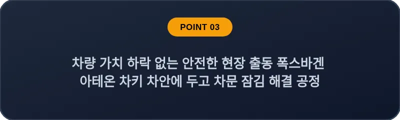 차량 가치 하락 없는 안전한 현장 출동 폭스바겐 아테온 차키 차안에 두고 차문 잠김 해결 공정