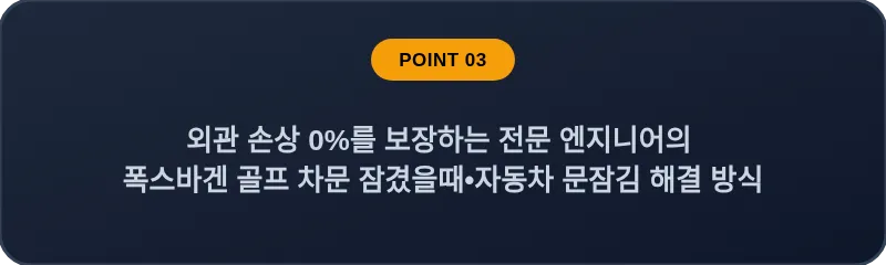 외관 손상 0%를 보장하는 전문 엔지니어의 폭스바겐 골프 차문 잠겼을때 자동차 문잠김 해결 방식