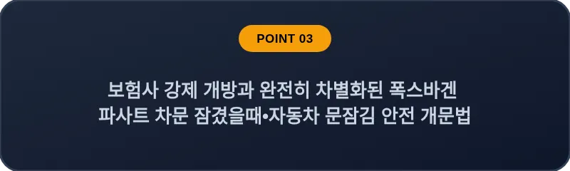 보험사 강제 개방과 완전히 차별화된 폭스바겐 파사트 차문 잠겼을때 자동차 문잠김 안전 개문법
