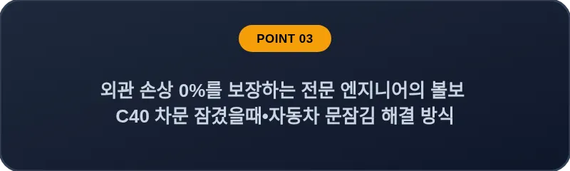 외관 손상 0%를 보장하는 전문 엔지니어의 볼보 C40 차문 잠겼을때 자동차 문잠김 해결 방식
