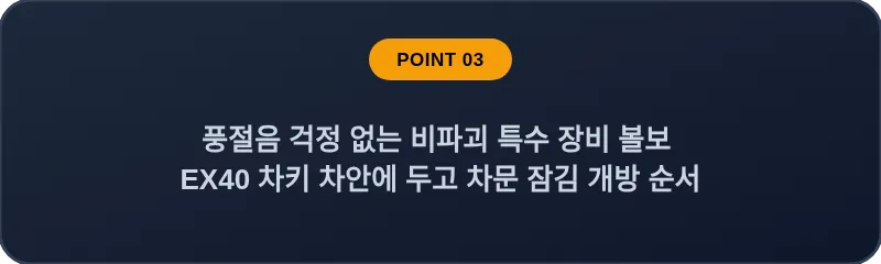 풍절음 걱정 없는 비파괴 특수 장비 볼보 EX40 차키 차안에 두고 차문 잠김 개방 순서