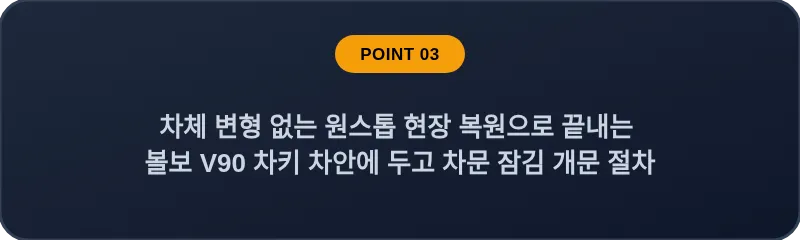 차체 변형 없는 원스톱 현장 복원으로 끝내는 볼보 V90 차키 차안에 두고 차문 잠김 개문 절차