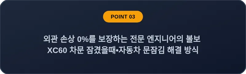 외관 손상 0%를 보장하는 전문 엔지니어의 볼보 XC60 차문 잠겼을때 자동차 문잠김 해결 방식